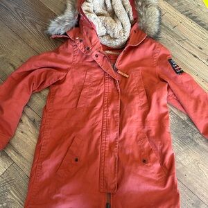 True Religion fleece line jacket with faux Fur hour